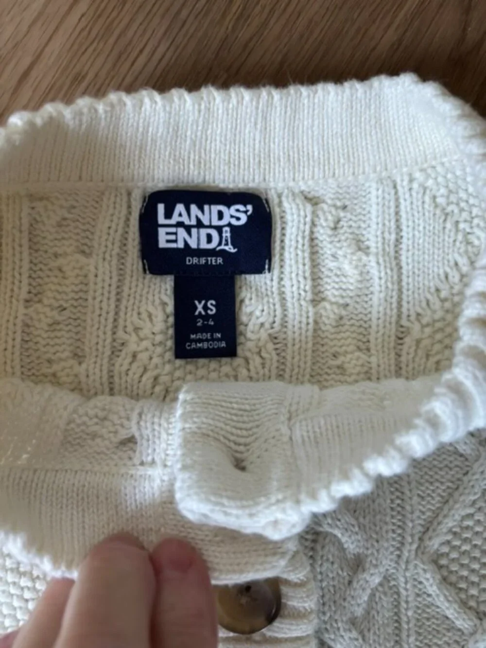 Lands End Ivory Drifter Cable Button Cardigan EUC XS